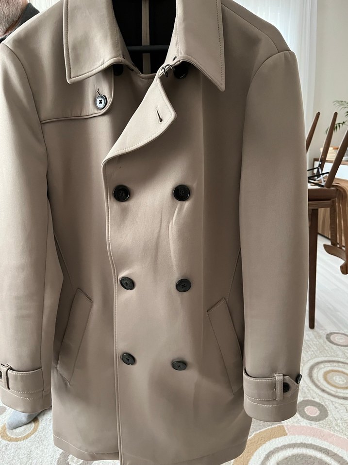 Düğmeli Bej Midi Erkek trençkot - Görsel 2