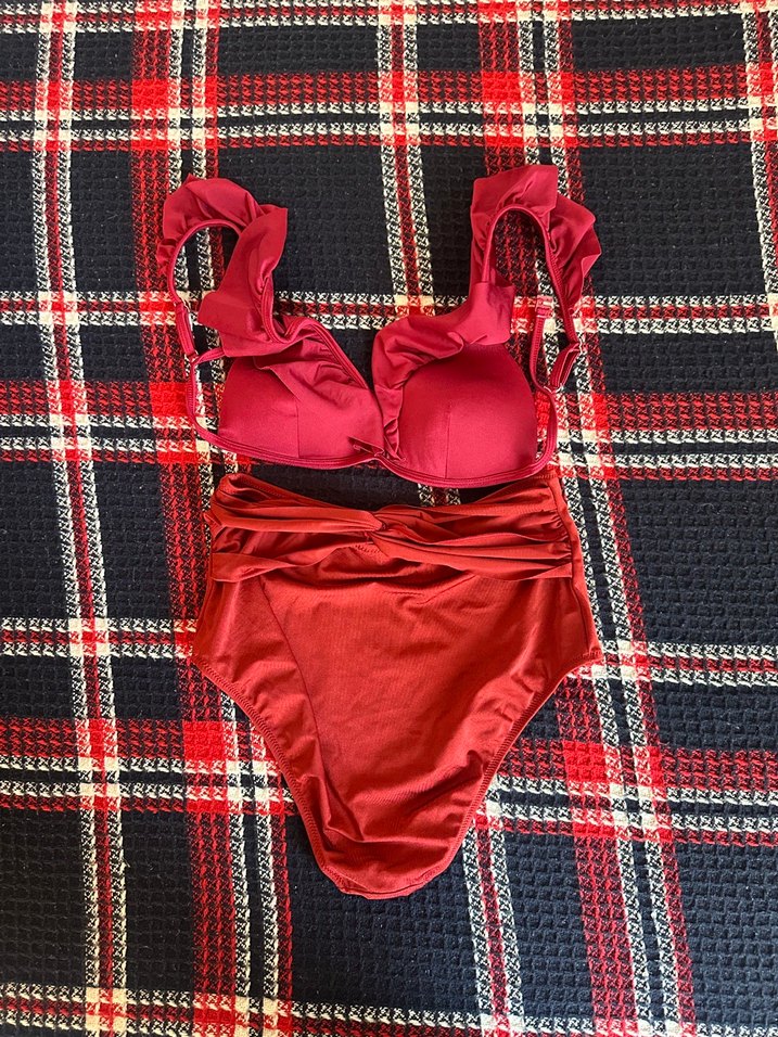 Kırmızı Fırfırlı Bohem Bikini takımı - Görsel 2