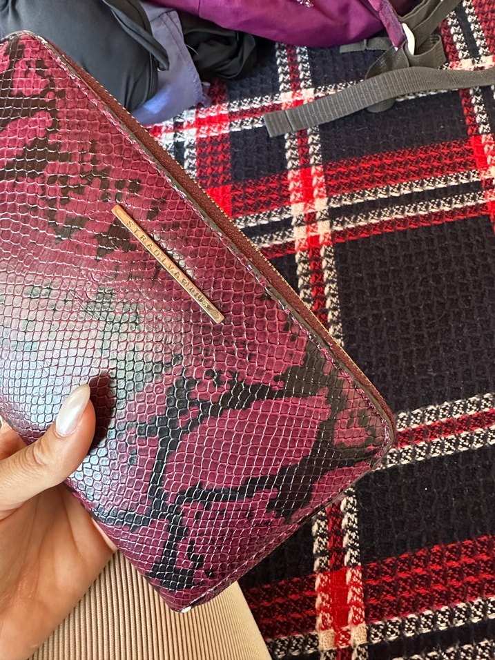 Kırmızı Yılan Desenli Fermuarlı Kadın Cüzdan - Görsel 4