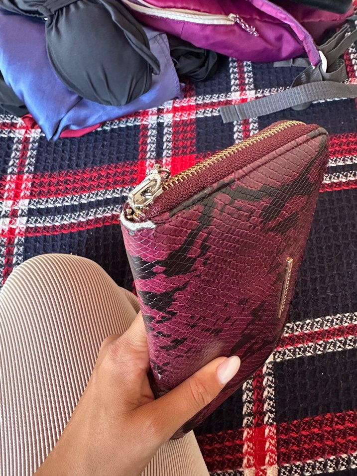 Kırmızı Yılan Desenli Fermuarlı Kadın Cüzdan - Görsel 5