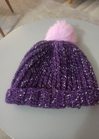 Mor Ponponlu Kadın Örgü Bere - Görsel 2