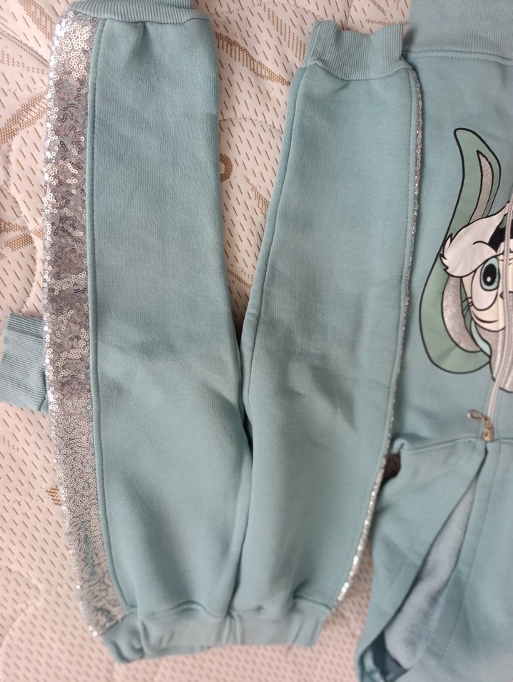 Kız Çocuk Kapüşonlu Baskılı Fermuarlı Sweatshirt takım - Görsel 3