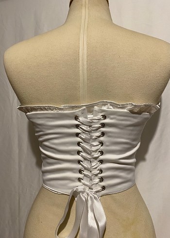 Beyaz Büzgülü Straplez Kadın Büstiyer - Görsel 3