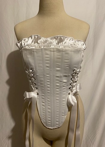 Beyaz Büzgülü Straplez Kadın Büstiyer - Görsel 2