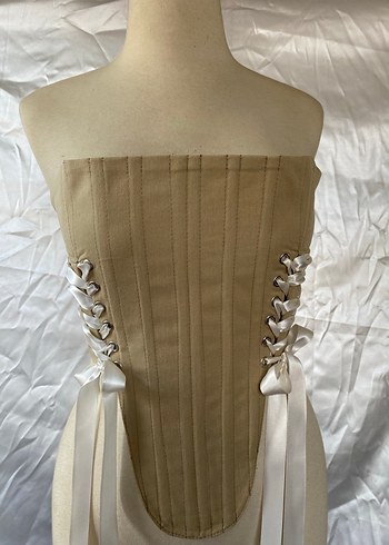 Bej Strappy Kemerli Midi Straplez Büstiyer - Görsel 2