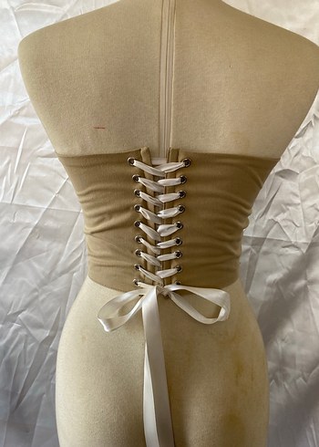 Bej Strappy Kemerli Midi Straplez Büstiyer - Görsel 3