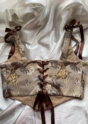 Nakışlı Bej Bohem Straplez Büstiyer - Görsel 2