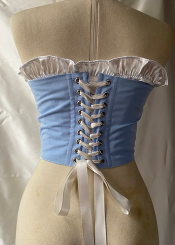 Mavi Straplez Fırfırlı Midi Büstiyer - Görsel 3