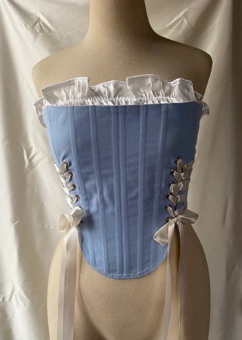 Mavi Straplez Fırfırlı Midi Büstiyer - Görsel 2