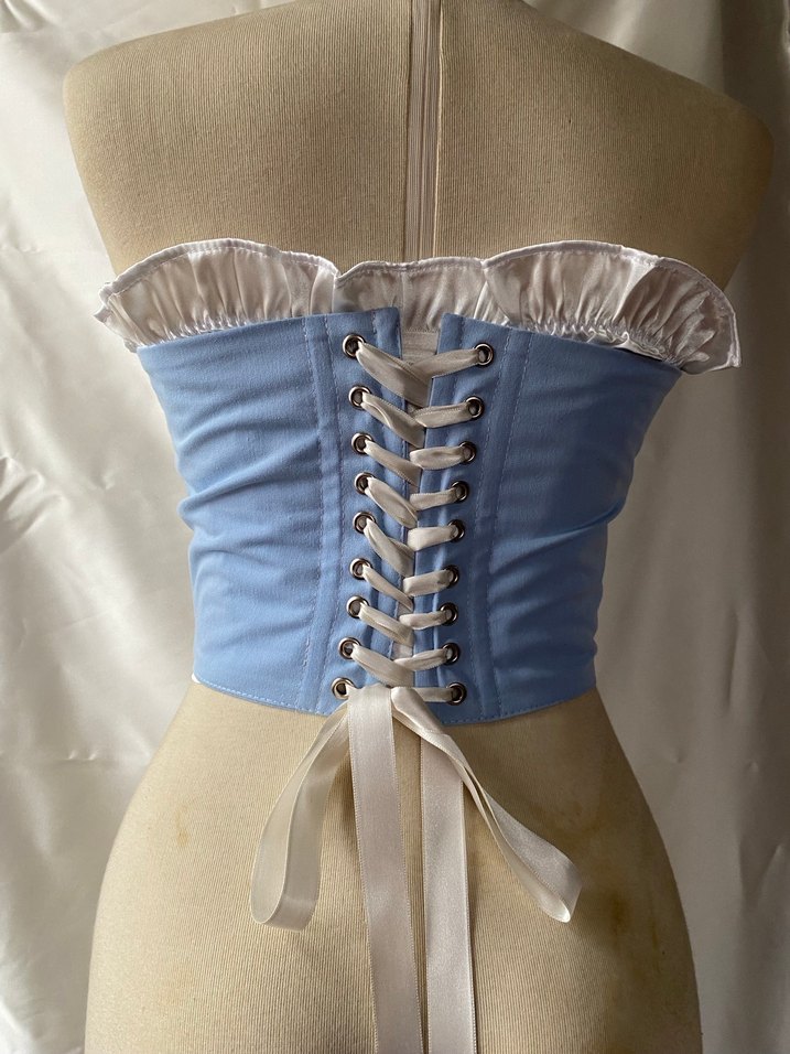 Mavi Straplez Fırfırlı Midi Büstiyer - Görsel 3