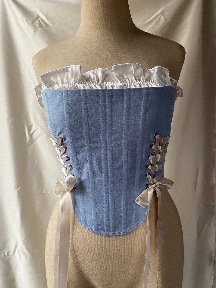 Mavi Straplez Fırfırlı Midi Büstiyer - Görsel 2