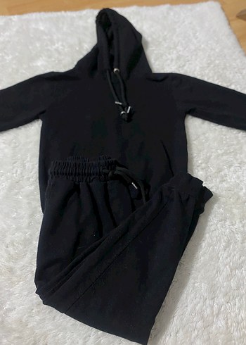 7 Yaş Beden siyah Renk Erkek Siyah Kapüşonlu Sweatshirt ve Eşofman Altı
