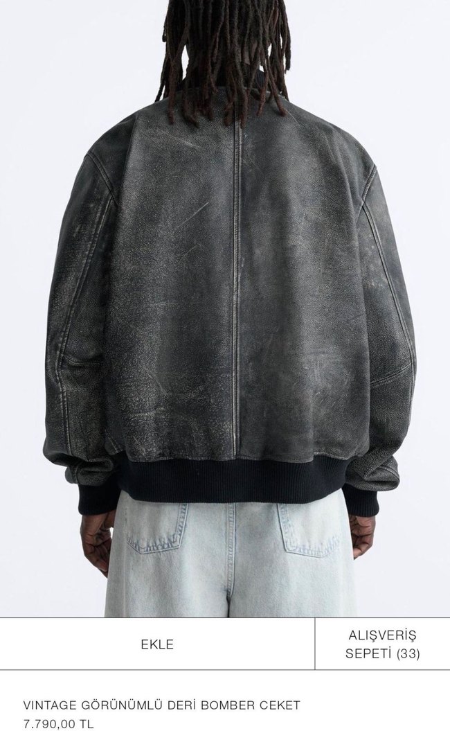 Zara Deri Bomber Ceket (GERÇEK DERİ) - Görsel 3