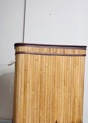 3 hazneli bambu katlanır çamaşır sepeti - Görsel 7