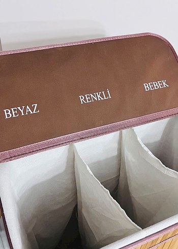 3 hazneli bambu katlanır çamaşır sepeti - Görsel 3