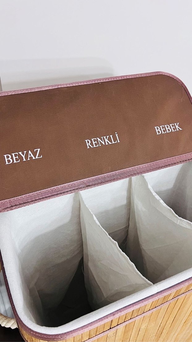 3 hazneli bambu katlanır çamaşır sepeti - Görsel 3