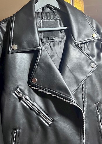 Pull&bear Kadın Siyah Deri Biker Ceket - Görsel 2