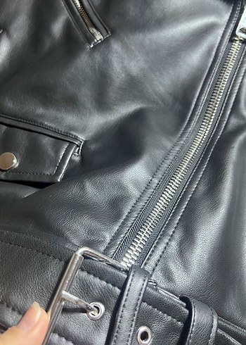 Pull&bear Kadın Siyah Deri Biker Ceket - Görsel 7