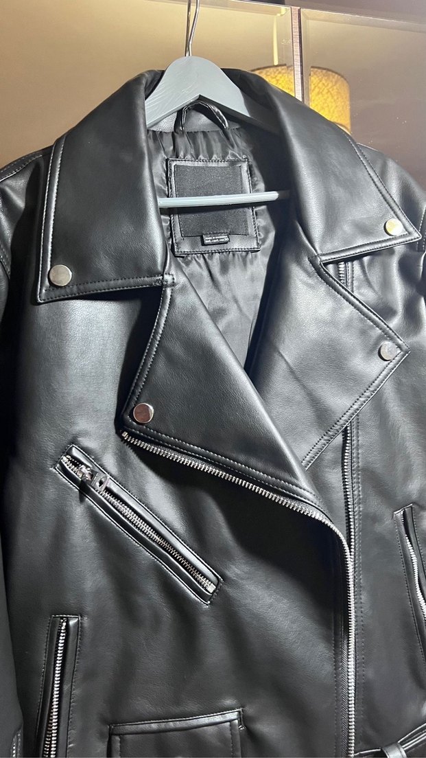 Pull&bear Kadın Siyah Deri Biker Ceket - Görsel 2