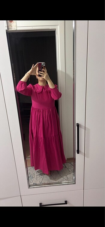 Pembe uzun elbise