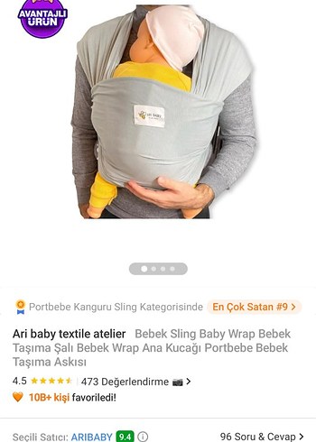 Gri Bebek Sling Taşıma Askısı