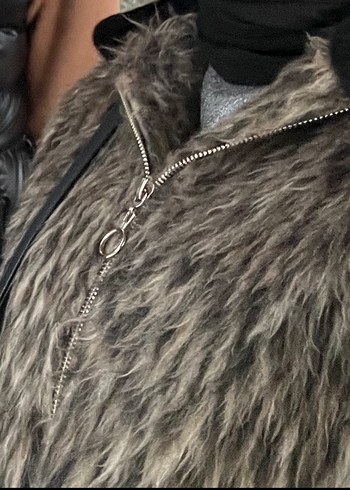 Kadın Siyah-Kahverengi Zebra Desenli Suni Kürk - Görsel 4