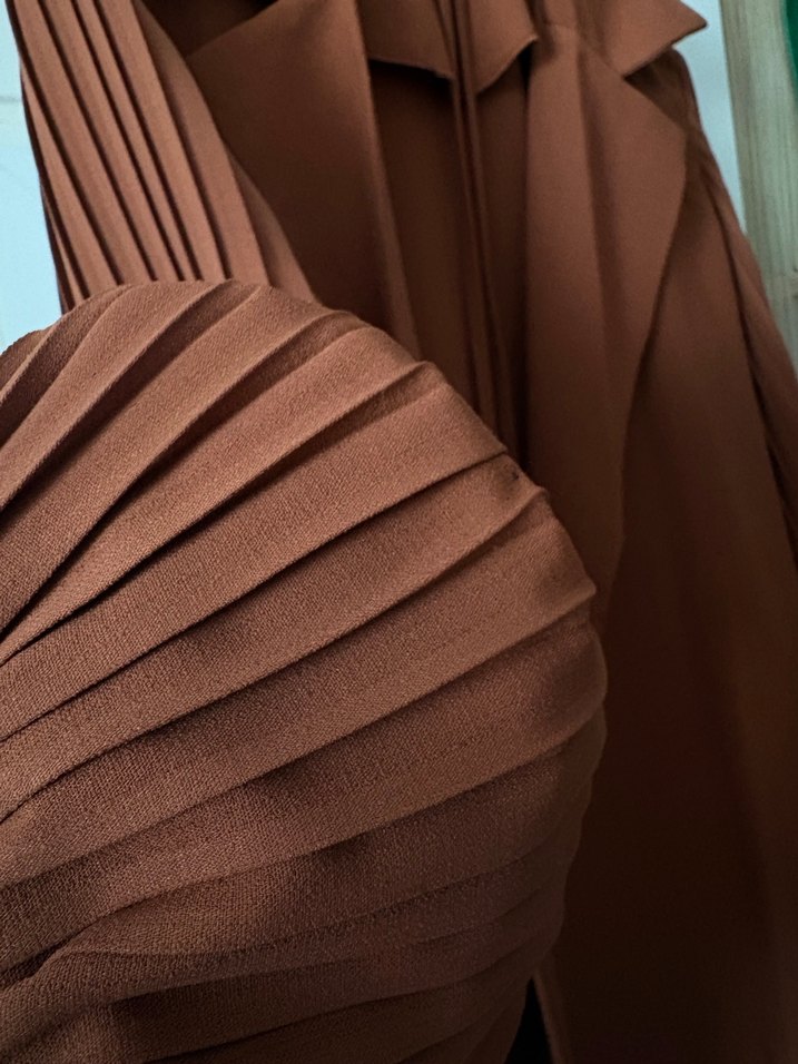 Dökümlü Piliseli Kadın Kahverengi Takım - Görsel 3