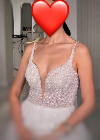 V Yaka Strappy Midi Gelinlik