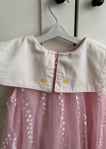 24-36 Ay Beden pembe Renk Dantel Detaylı Pembe Kız Çocuk Elbise