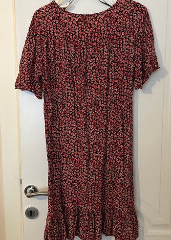 Kırmızı V Yaka Pilili Hamile Elbise - Görsel 4