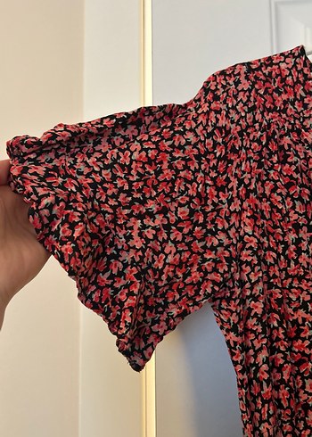 Kırmızı V Yaka Pilili Hamile Elbise - Görsel 2