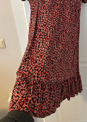 Kırmızı V Yaka Pilili Hamile Elbise - Görsel 5