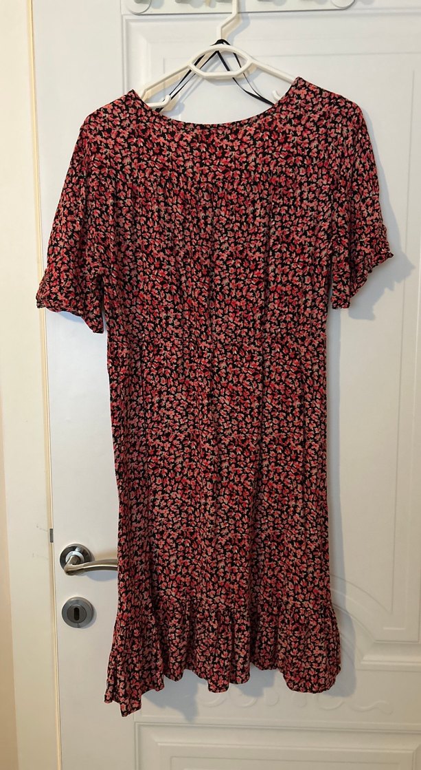 Kırmızı V Yaka Pilili Hamile Elbise - Görsel 4