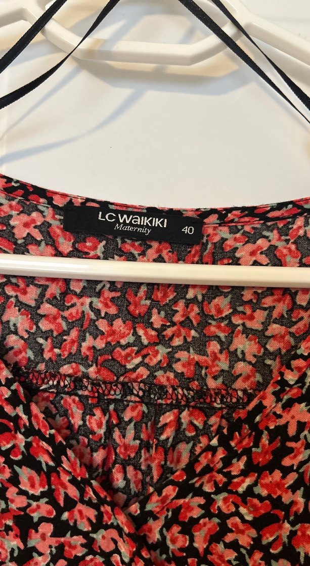 Kırmızı V Yaka Pilili Hamile Elbise - Görsel 3