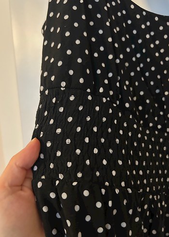 Siyah Puantiyeli V Yaka Midi Elbise - Görsel 3