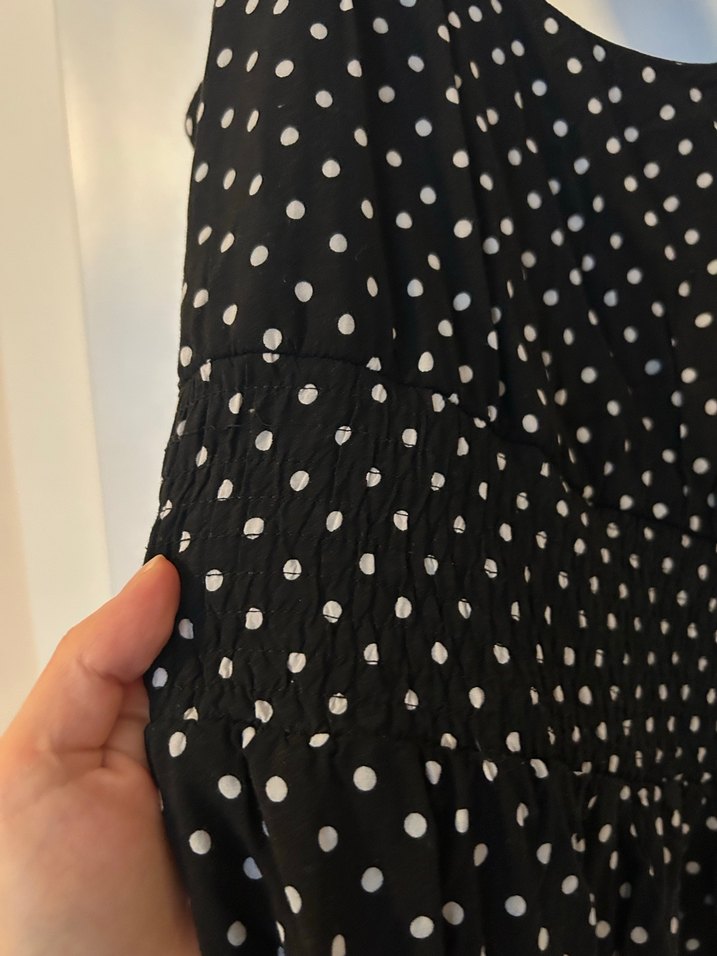 Siyah Puantiyeli V Yaka Midi Elbise - Görsel 3