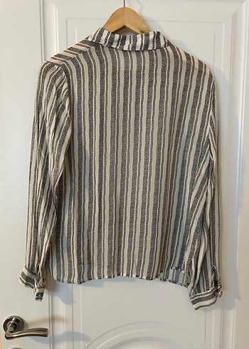 Bej Çizgili şifon Gömlek Kadın - Görsel 4