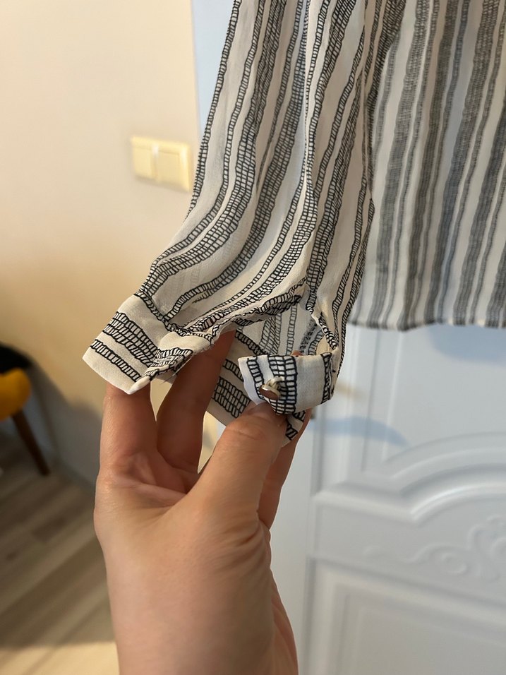 Bej Çizgili şifon Gömlek Kadın - Görsel 5