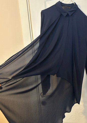 Kadın Lacivert Yakalı Uzun Kollu Gömlek - Görsel 7