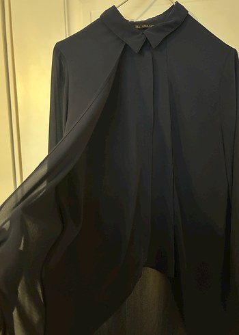 Kadın Lacivert Yakalı Uzun Kollu Gömlek - Görsel 2