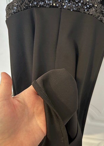 Siyah Parlak Midi askılı Elbise - Görsel 5