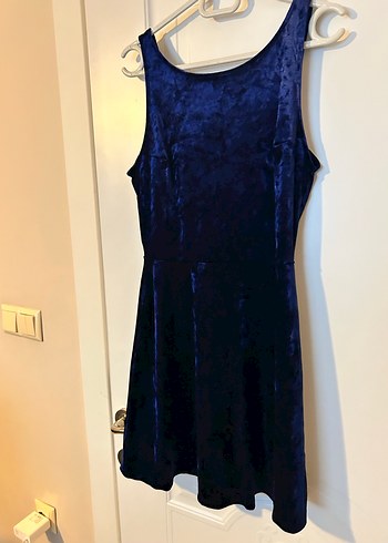 Kadife lacivert mini elbise - Görsel 2