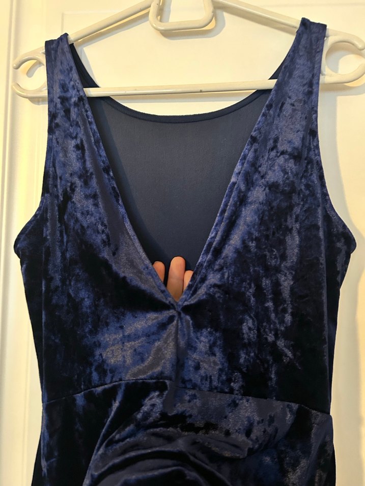 Kadife lacivert mini elbise - Görsel 4