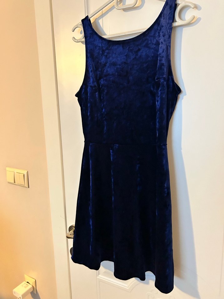 Kadife lacivert mini elbise - Görsel 2