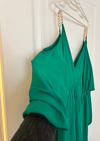 Yeşil Drapeli Uzun Bohem Elbise - Görsel 4