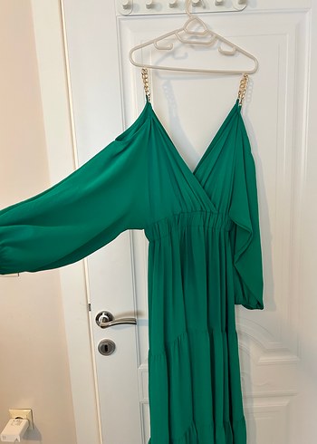 Yeşil Drapeli Uzun Bohem Elbise - Görsel 2