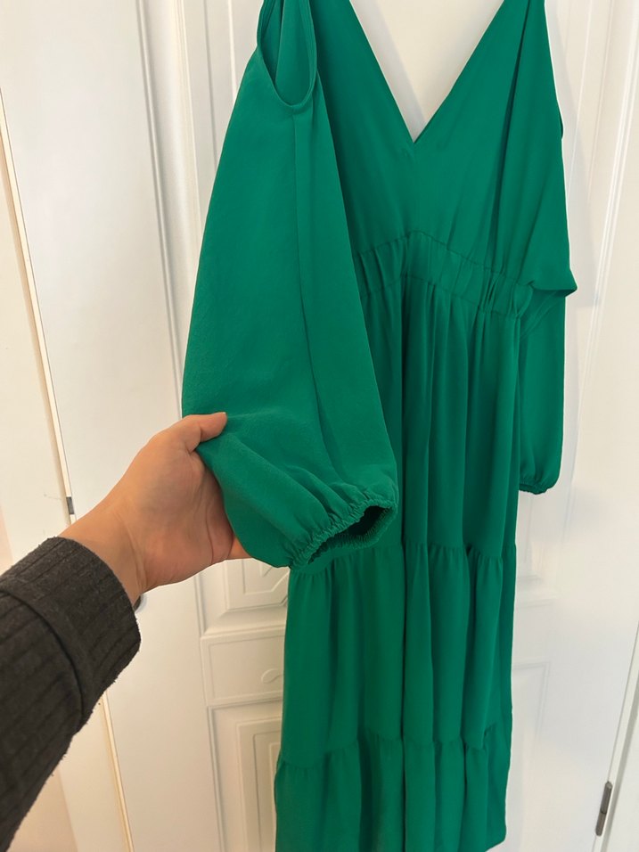 Yeşil Drapeli Uzun Bohem Elbise - Görsel 5
