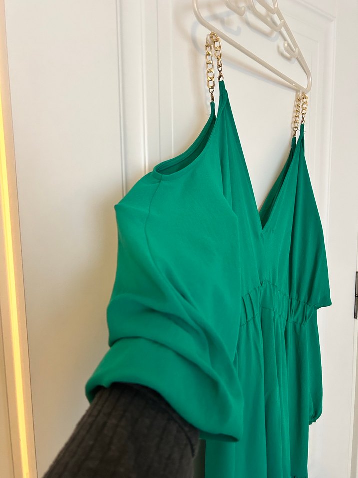 Yeşil Drapeli Uzun Bohem Elbise - Görsel 4