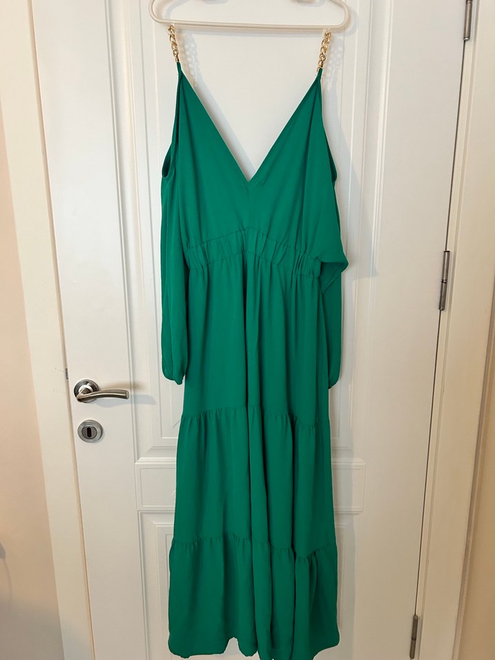 Yeşil Drapeli Uzun Bohem Elbise - Görsel 3