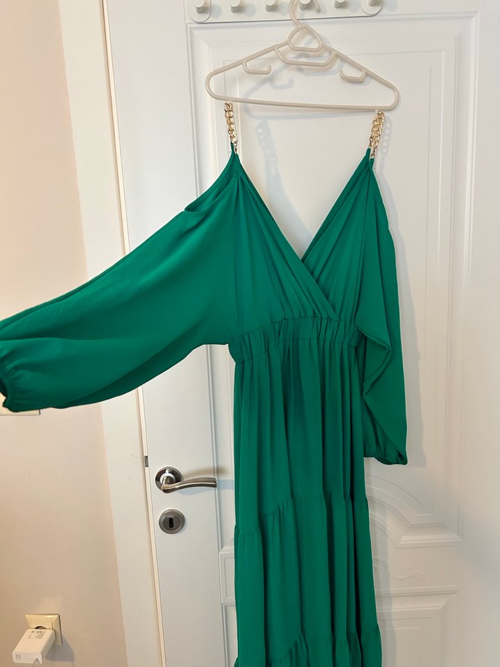 Yeşil Drapeli Uzun Bohem Elbise - Görsel 2